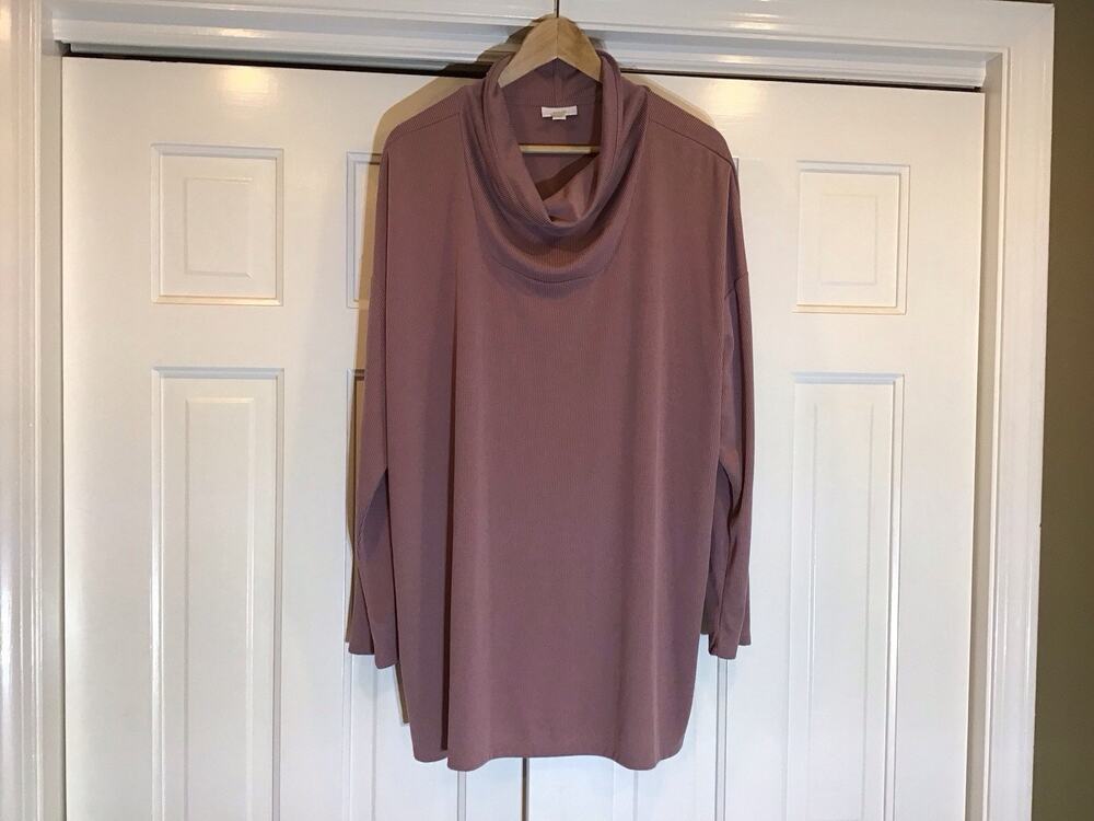 Pure J. Jill Ribbed Knit Cowl Neck Tunic Top Pink Mauve Long Sleeve Size 2X